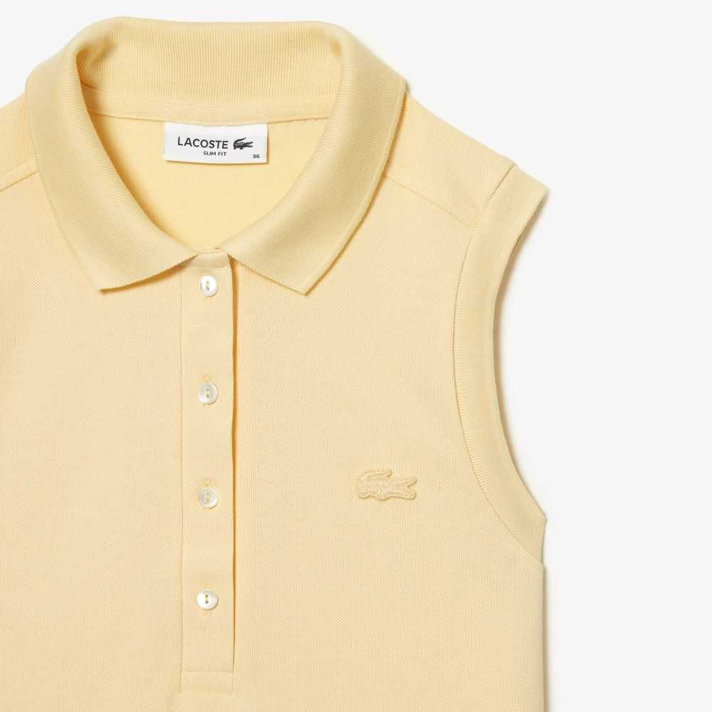 Yellow Lacoste Slim Fit Sleeveless Cotton Pique Polo Shirt | NUFYVO-647