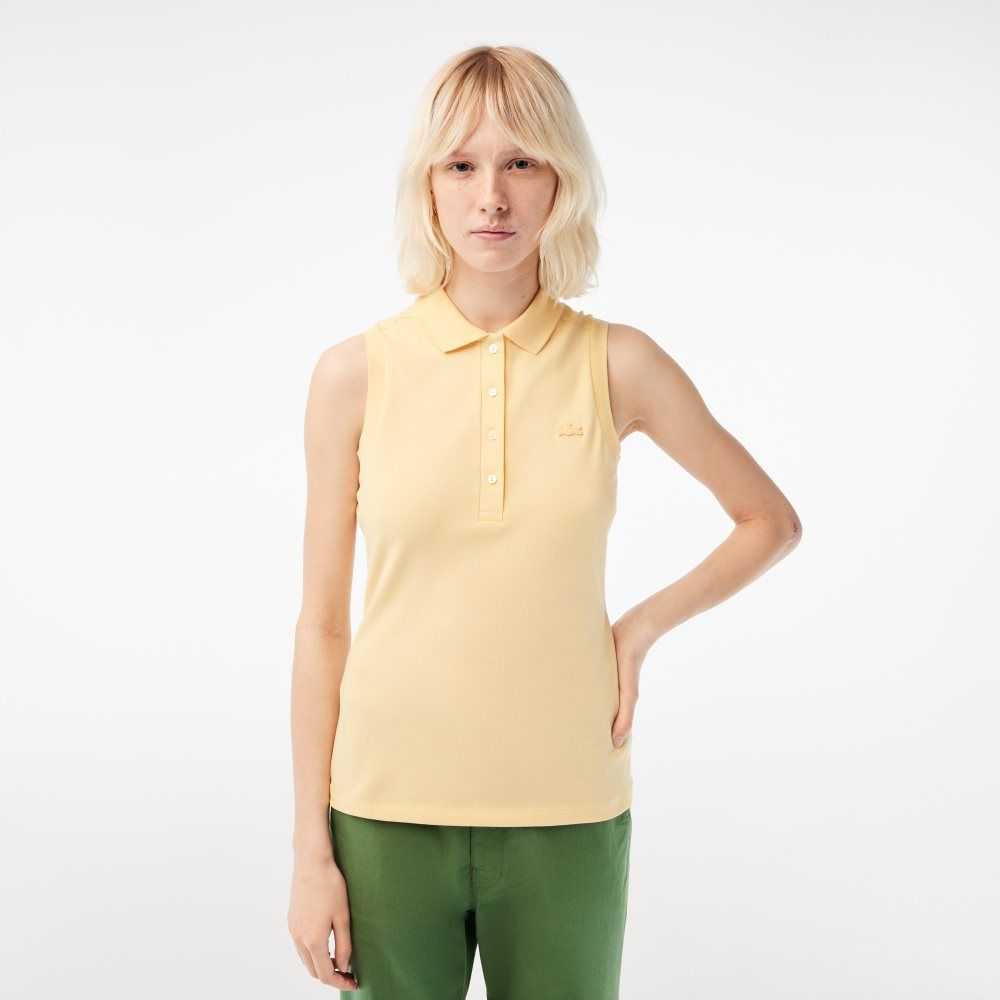 Yellow Lacoste Slim Fit Sleeveless Cotton Pique Polo Shirt | NUFYVO-647