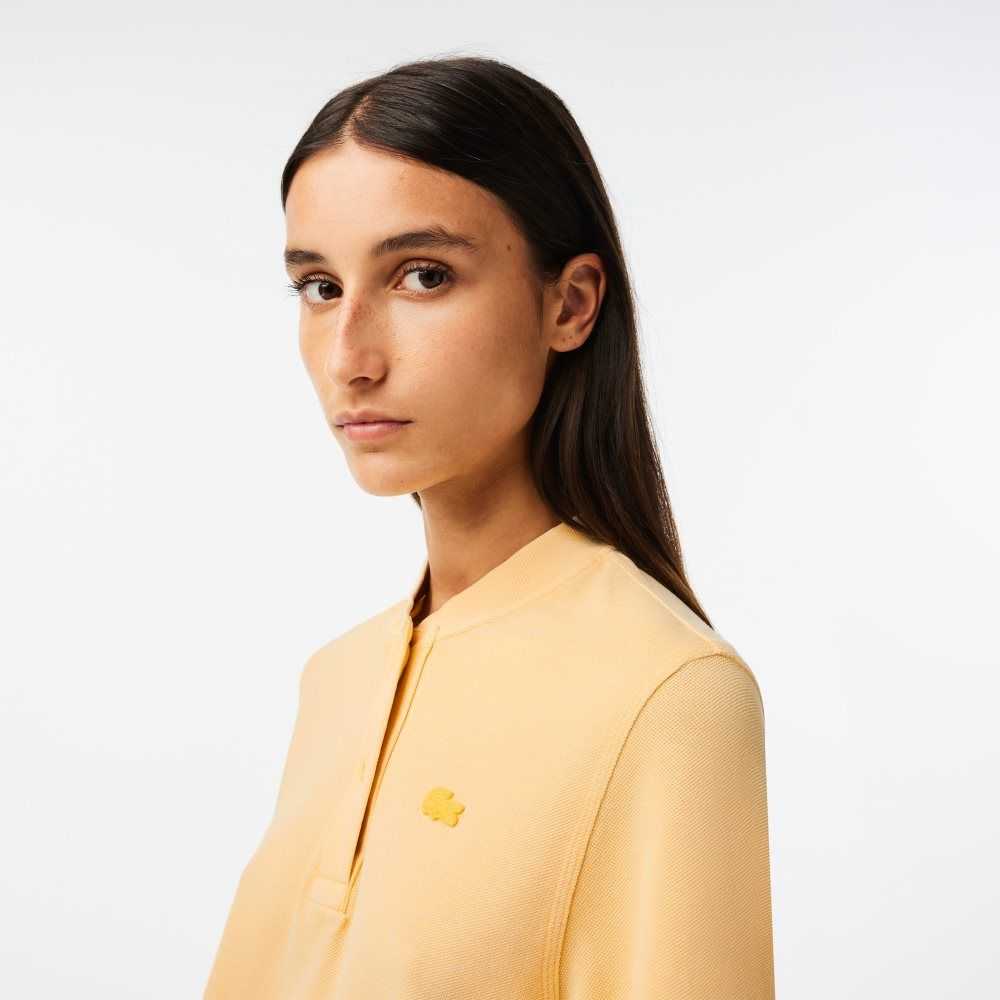 Yellow Lacoste Tunisian Neck Organic Cotton Pique T-Shirt | KVMUHD-968