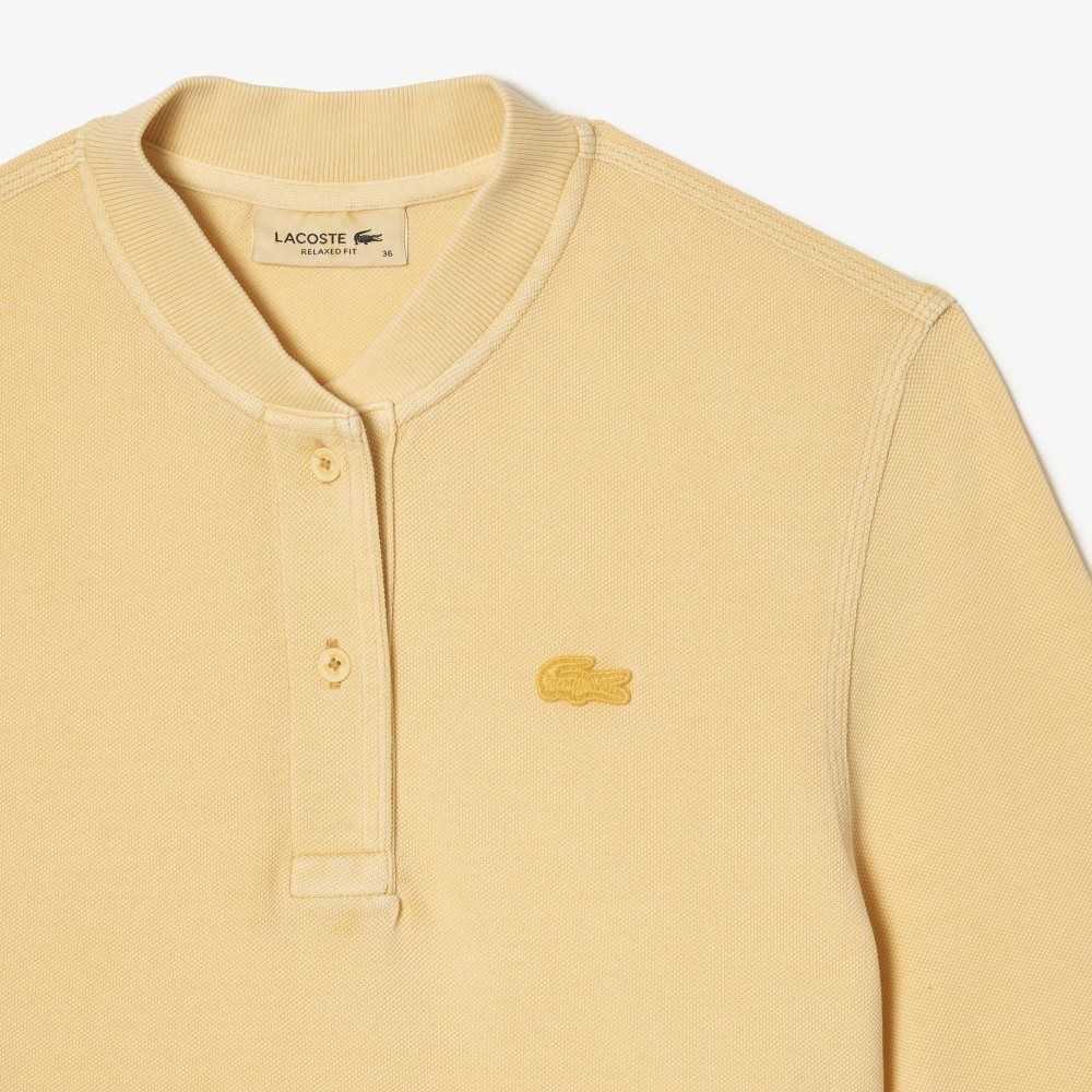 Yellow Lacoste Tunisian Neck Organic Cotton Pique T-Shirt | KVMUHD-968