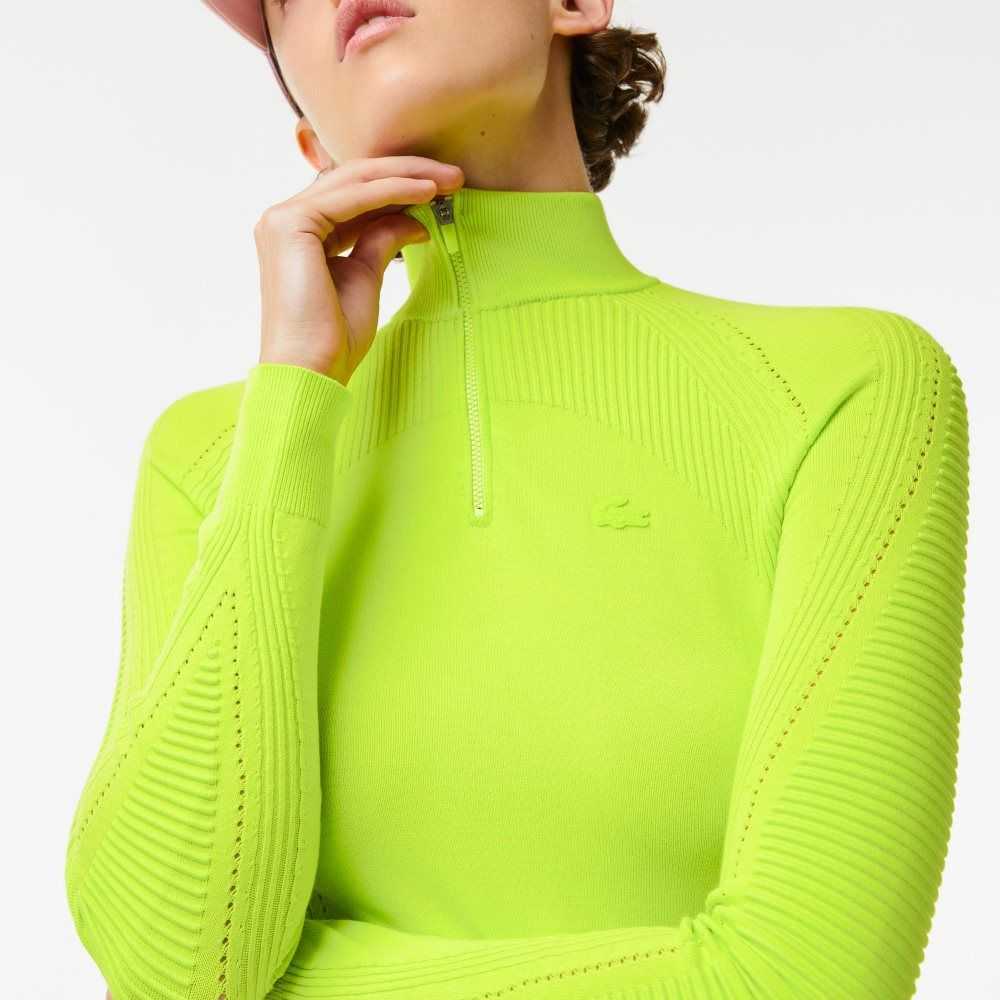 Yellow Lacoste Zip Neck Sweater | PDTEMS-618