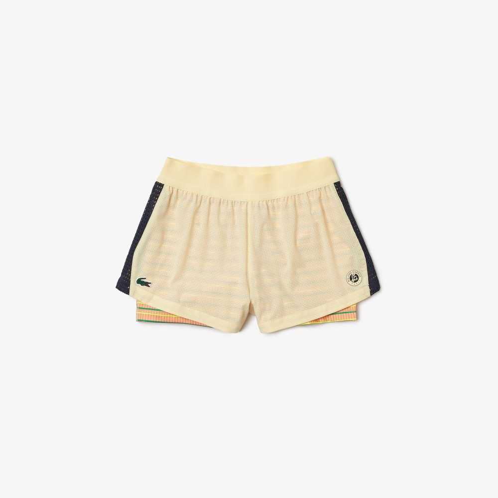 Yellow / Navy Blue / Light Orange Lacoste Roland Garros Edition SPORT Shorts with Built-in Undershorts | GYKWBX-486