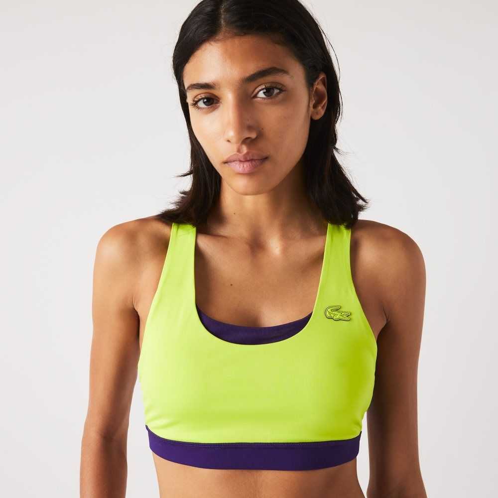 Yellow / Purple Lacoste SPORT Colorblock Recycled Polyester Sports Bra | TWDPNX-729